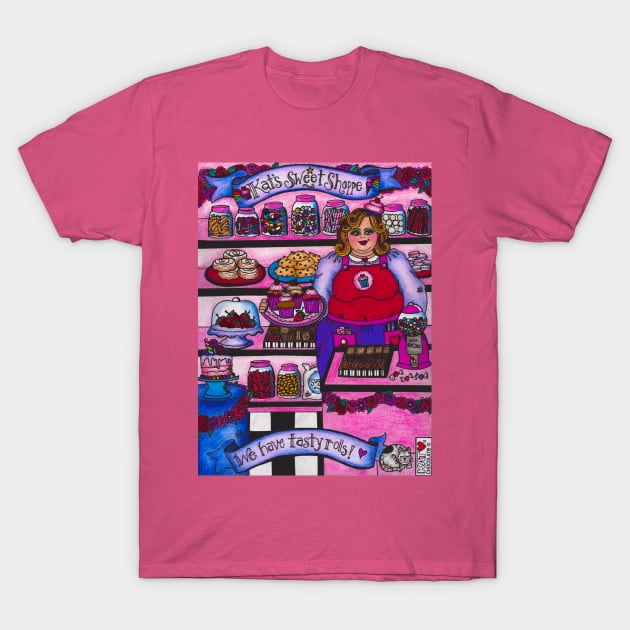 Kat's Sweet Shoppe (Tasty Rolls) T-Shirt by Kat Loves Chocolate